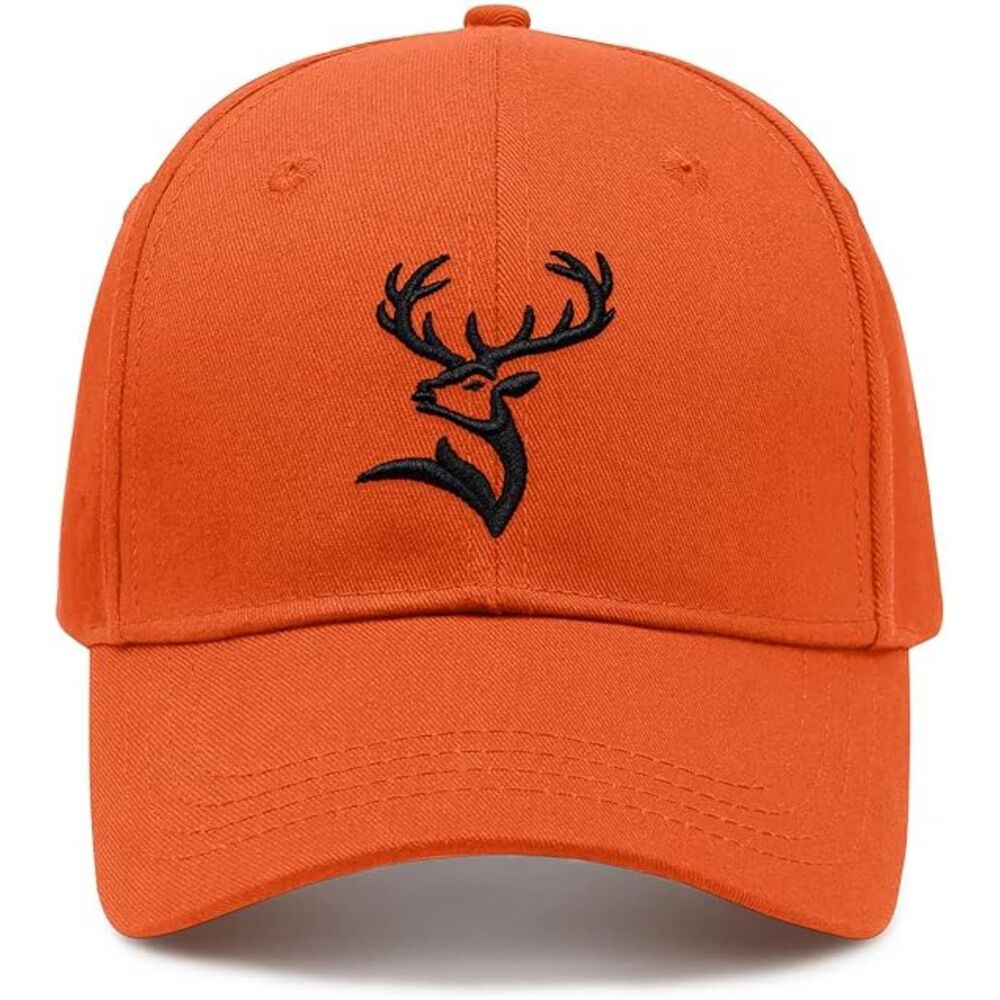 Unisex Orange Deer Head Embroidery Adjustable Size Classic Hunting Baseball Cap